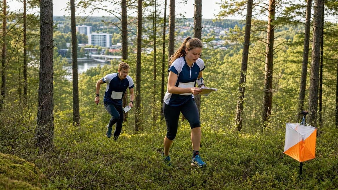 Спортсмены по ориентированию в лесах вокруг Друскининкай во время EOC 2026
