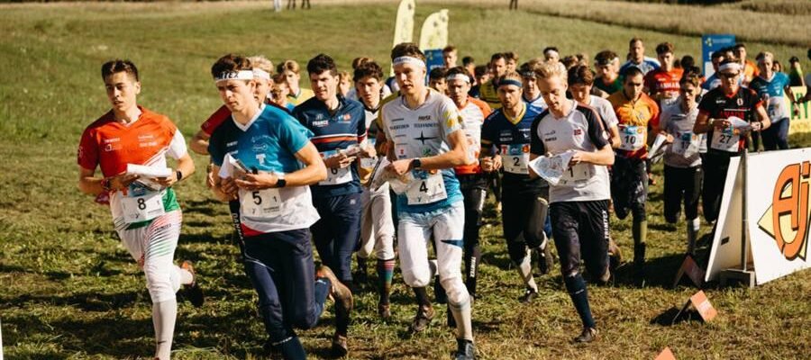 Men’s relay start at the 2026 European Orienteering Championships in Druskininkai