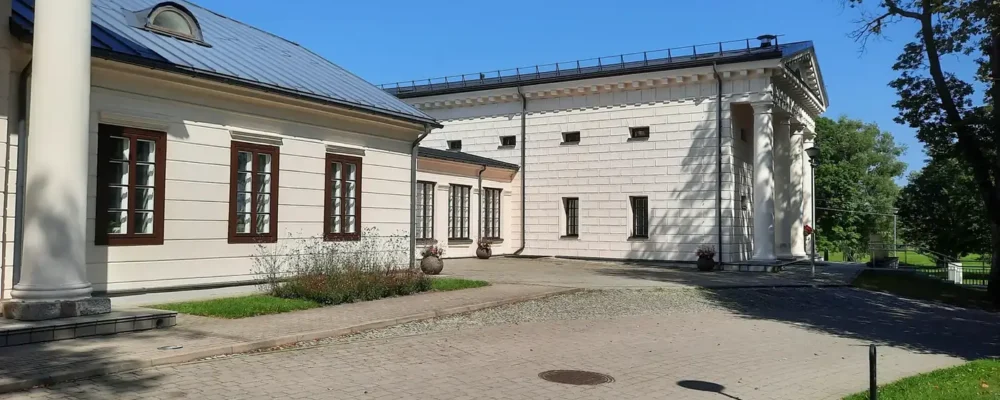 Restored classical façade of Leipalingis Manor in Lithuania