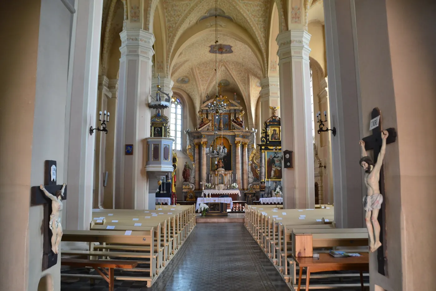 Historic interior of the Church of the Assumption in Merkinė